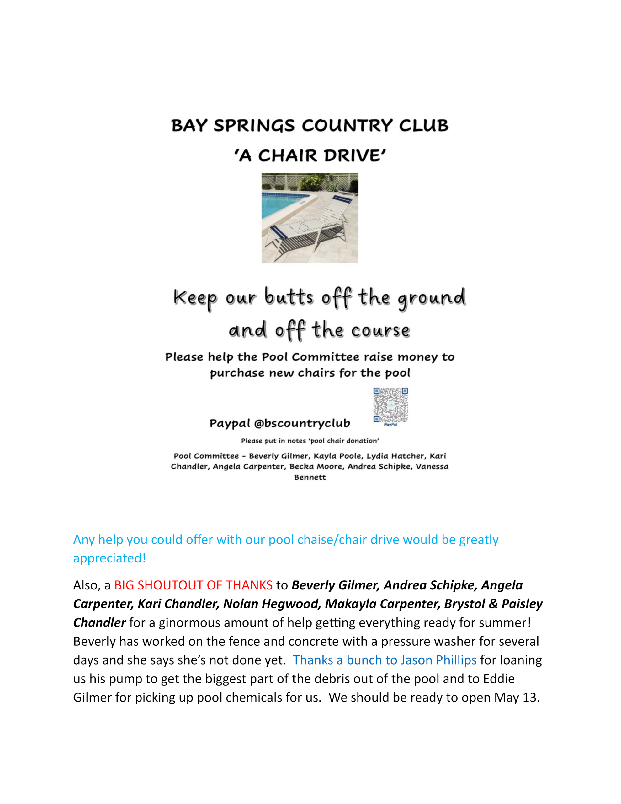 Bay Springs Country Club | Home (EngageBox) - (2023) Bay Springs Country Club Home (EngageBox) – (2023) Bay Springs Country Club 'A Chair Drive' Popup / Promo (Image #1)